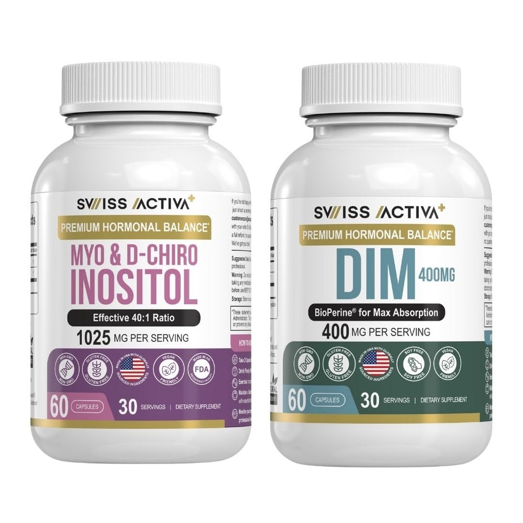 瑞士Activa+DIM & Myo-Inositol Bundle – 荷尔蒙平衡和PCOS 支持女性 – 月经周期,摩德,雌激素,以及奥伐利亚健康 – 60日供应