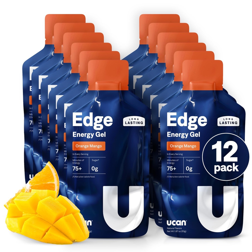 UCAN Edge Energy Gel Shots, 橙色芒果(12, 2 Ounce Packets) 用于跑步,训练,健身,自行车, Crossfit QQ 无糖, Vegan, & Keto 友好能源