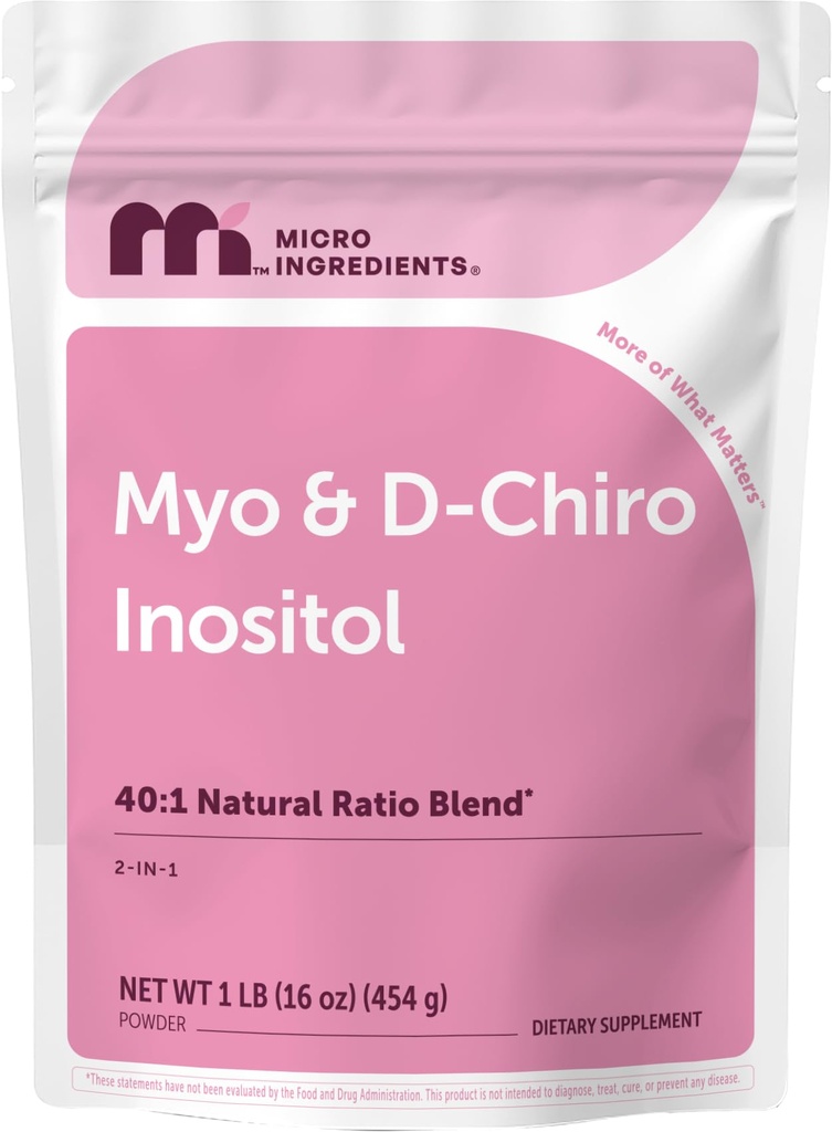 米奥-伊诺西托尔和D-Chiro 伊诺西托尔粉, 1lb(221 services) | 40:1 理想比率 伊诺西托尔女性补充 | 支持激素平衡与骨质健康 | 非GMO, Vegan, Filler-free
