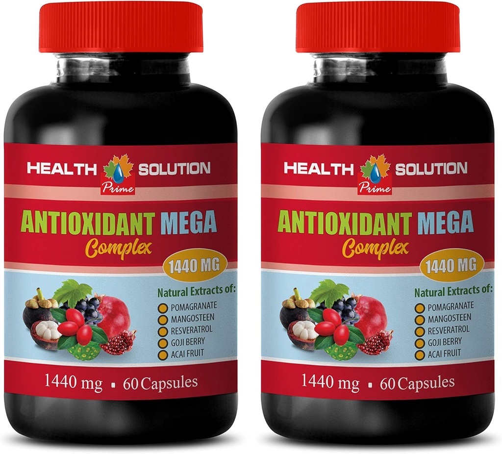 抗氧化复合剂补充剂 -- -- ANTIOXIDANT MEGA COMPLEX 1440 MG -- -- 芒格斯丁提取物、抗氧化剂营养补充剂、干草莓石榴甘草、解毒和清洗2瓶120 Capsules