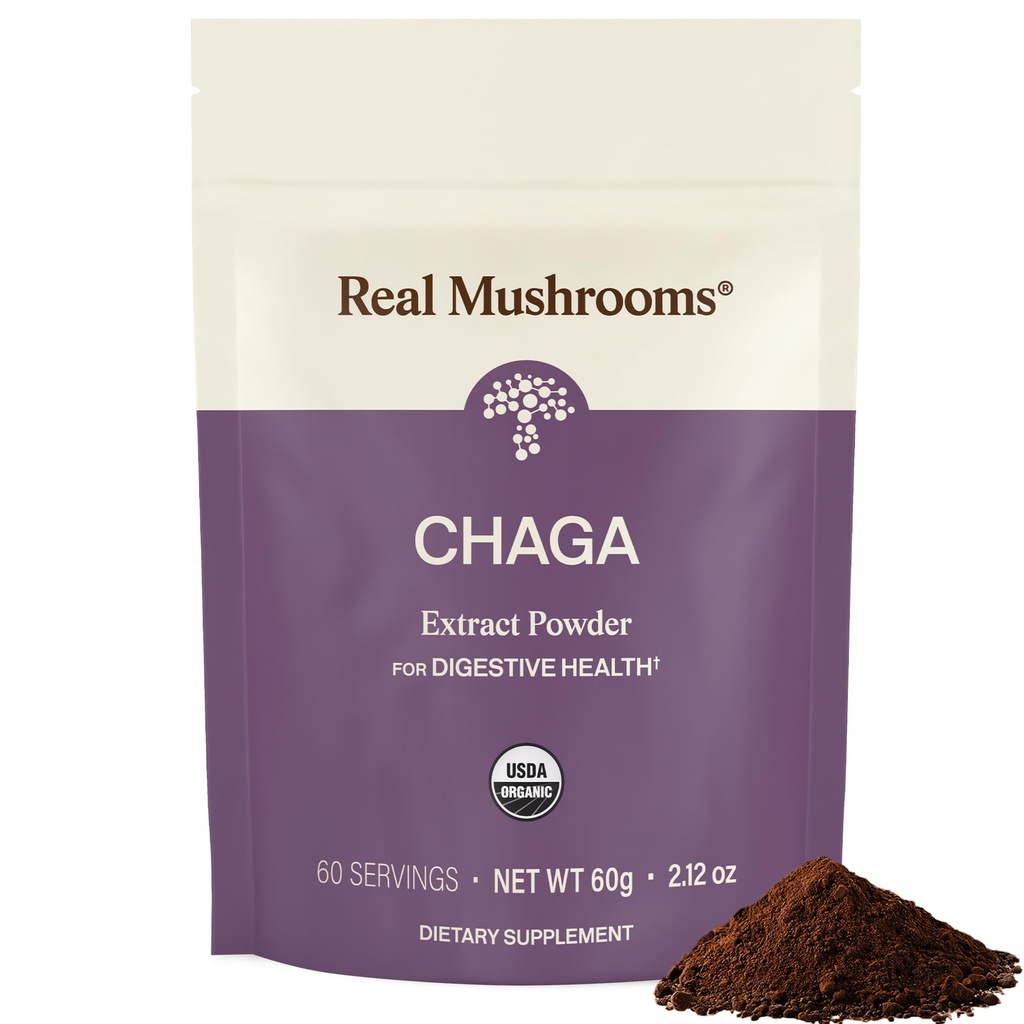 真正的蘑菇 Chaga 蘑菇 粉末 – 有机查加 摘自果实体 – 用于日常健康与能源支持 – Vegan, Non-GMO, 60 Services 蘑菇 Supplement