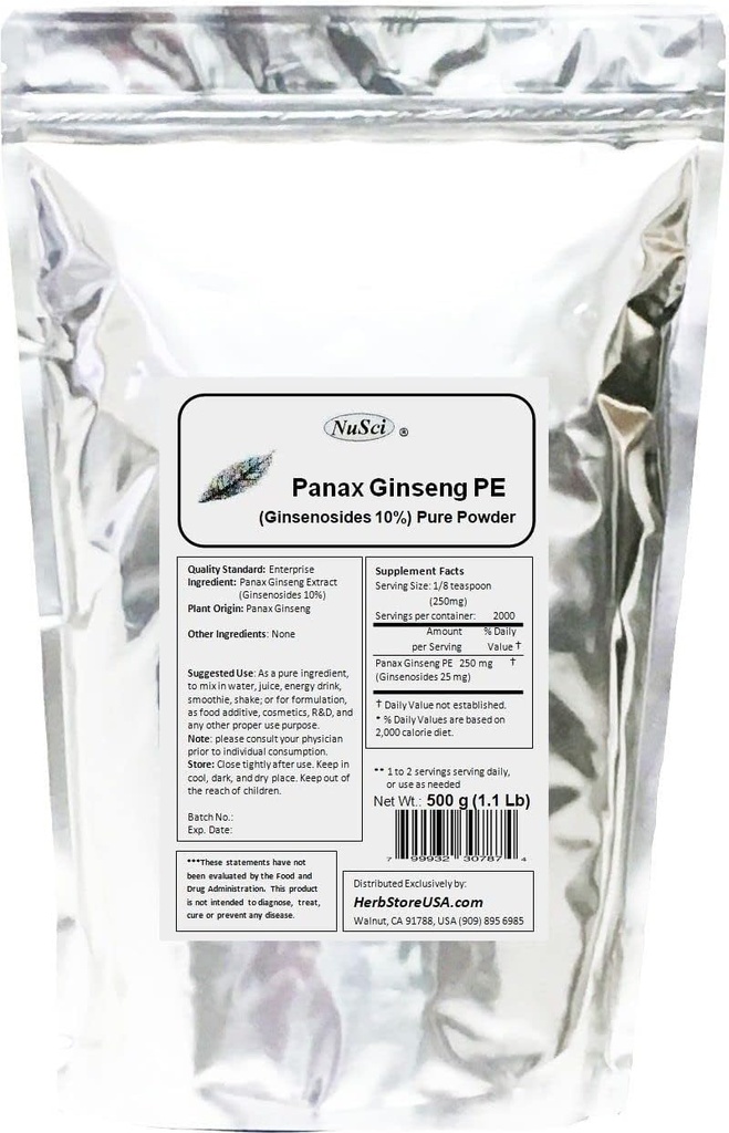 Panax Ginseng 提取粉末,标准化10% Ginsenosides, 能量和生命力(500格拉姆(1.1磅))