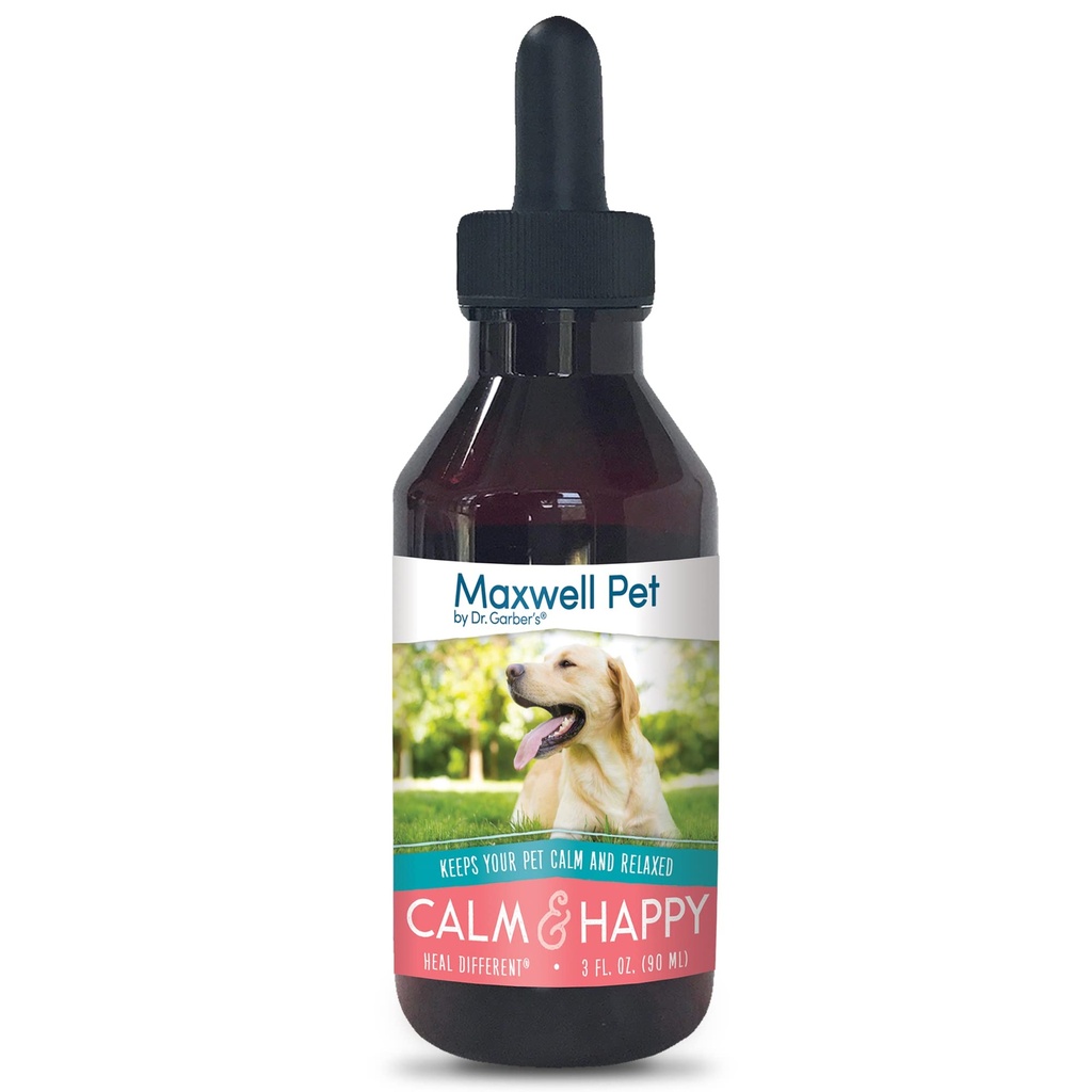 Maxwell Pet by Dr. Garber's - Calm & Happy QQ Safety, All Natural, Gemmothery Madification for Canine use – 压力和焦虑救济您的狗; 提供舒缓,镇静效果QQ 3 fl oz