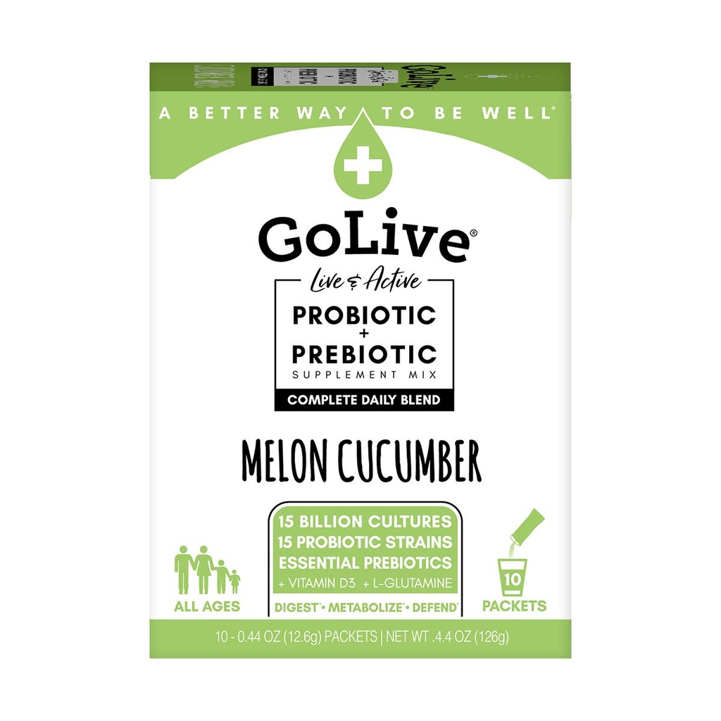 成人和儿童、Melon和Cucumber的GOLive Probiotics,成人和儿童10ct-Probiotics,古特和消化卫生的预生纤维,医生和Dieitians推荐