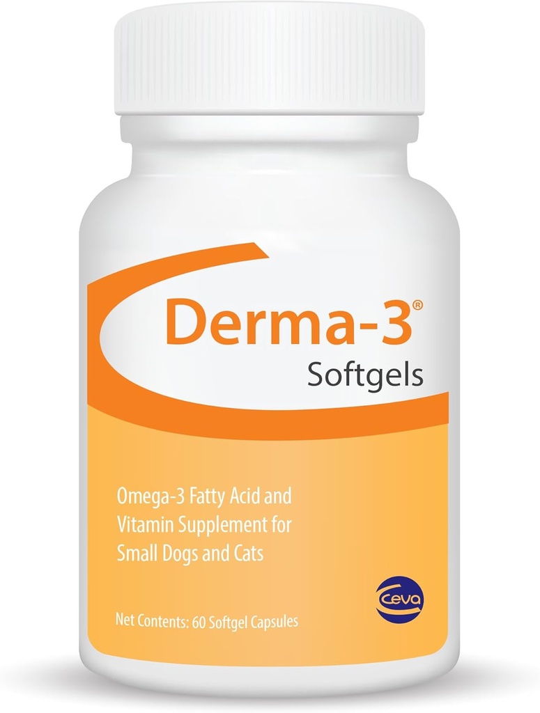 Ceva Derma-3 Softgels, Omega-3 小狗+猫的脂肪酸和维生素补充(60个计数)