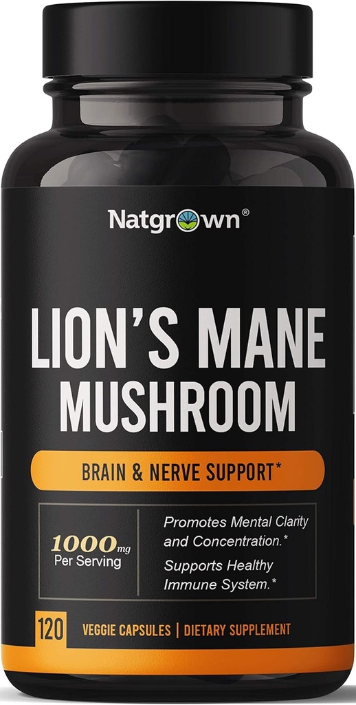 野生狮子马内蘑菇补充剂 Capsules - 有机狮子马内提取品 Nootropic brain Supplement for Men and Women - 促进精神清晰,焦点和记忆 - 维冈药丸