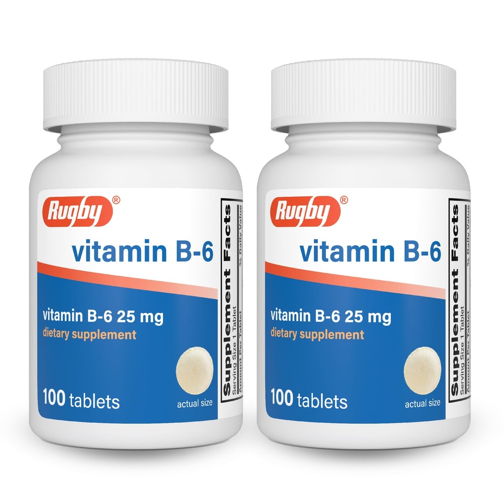 橄榄球维生素B-6片 - 维生素B6的25毫克 - 膳食补充剂 - 100个计数(2包)