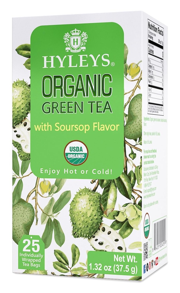 Hyleys 有机绿色茶苏索普 Flavor - 25个茶袋 - (12个包 - 300个茶袋) - Graviola Guanabana茶