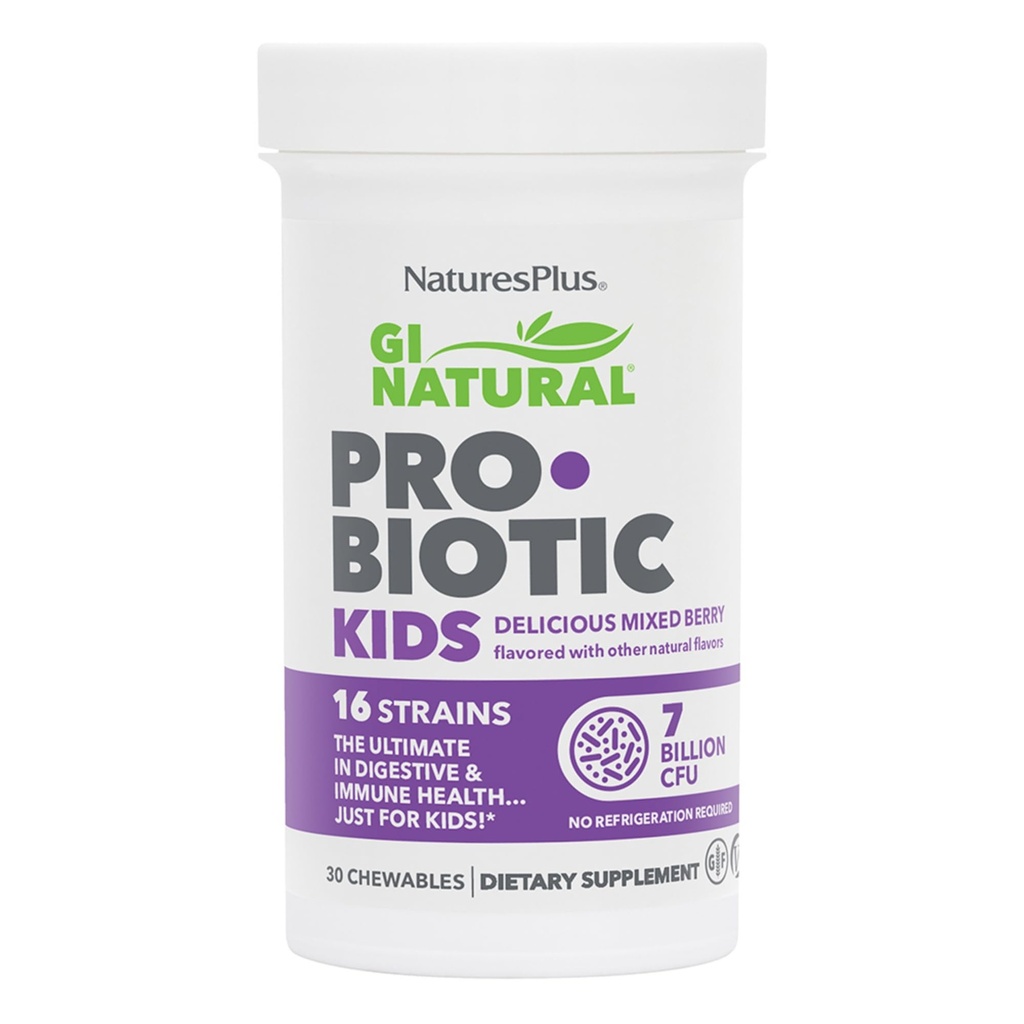 Natures Plus GI 自然亲生儿童,混合莓 - 30 Chewables - 仅为孩子的消化和免疫健康 - Gluten Free - 30 services