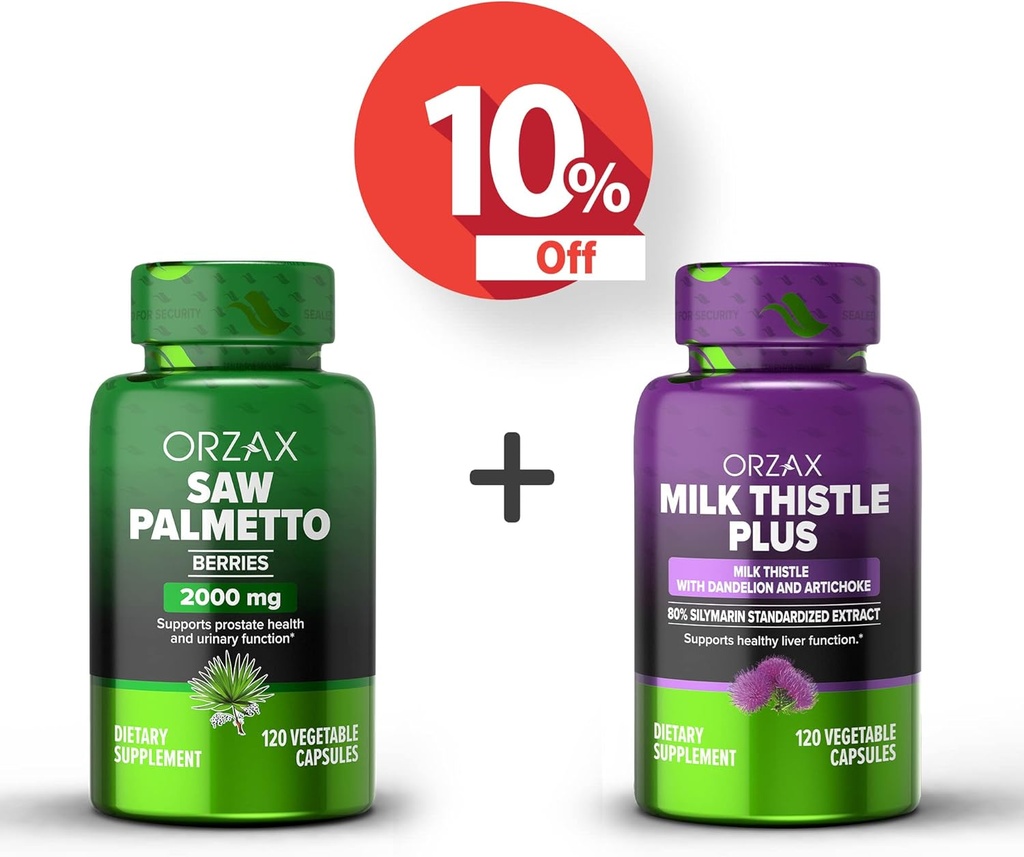 ORZAX Saw Palmetto 2000 mg 120 Vegable Capsules 和 加有 Dandelion 120 Vegable Capsule, Bundle 的牛奶硝酸盐