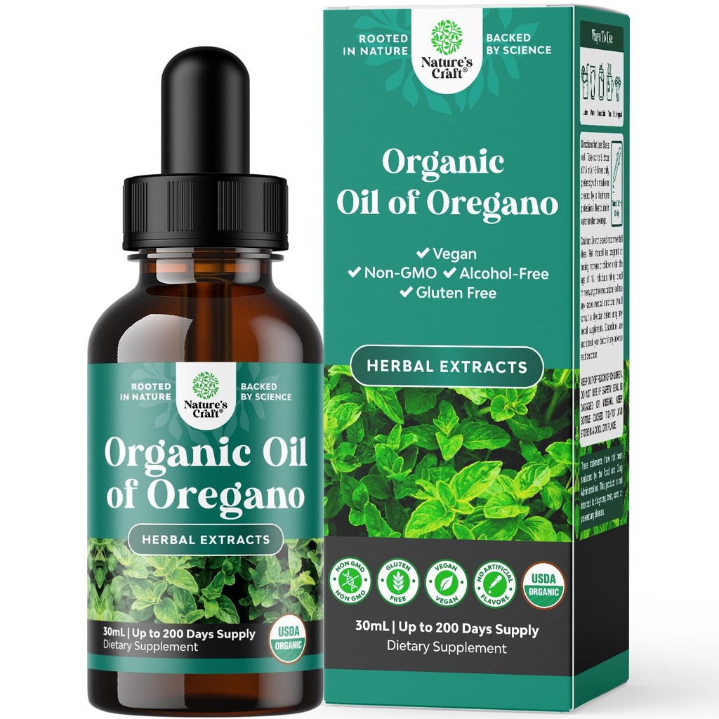 Oregano 有机油滴 - Oregano 超集中液态油 含 Carvacrol 60% 用于消化和免疫支持 - 液态草药提取剂 用于免疫强力与健康肠道 - 30毫升