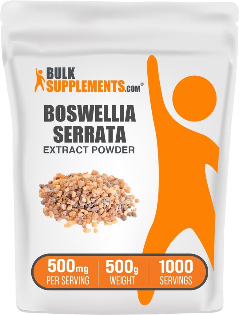 Bulk Assupports.com Boswellia Serrata 抽取粉末 - Boswellia 补编,来自Frankincense Resin - Vegan & Gluten Free,每架500毫克,500g(1.1磅)(包1)