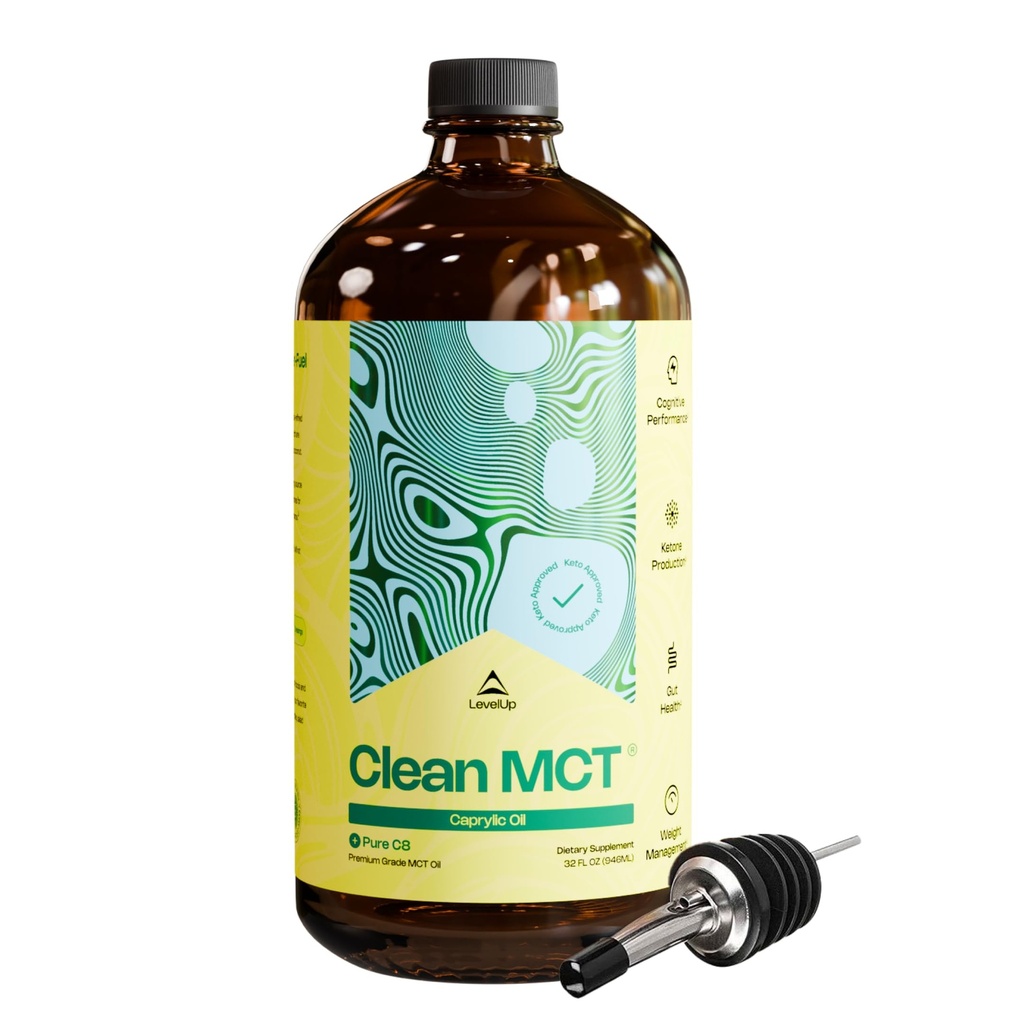 升级清洁 MCT 石油 - 100% Caprylic C8 用于能源,焦点,Gut Health,脑超燃料 - Keto 补充 Ketogenic咖啡和Ketones - 非GMO(32 oz玻璃瓶)