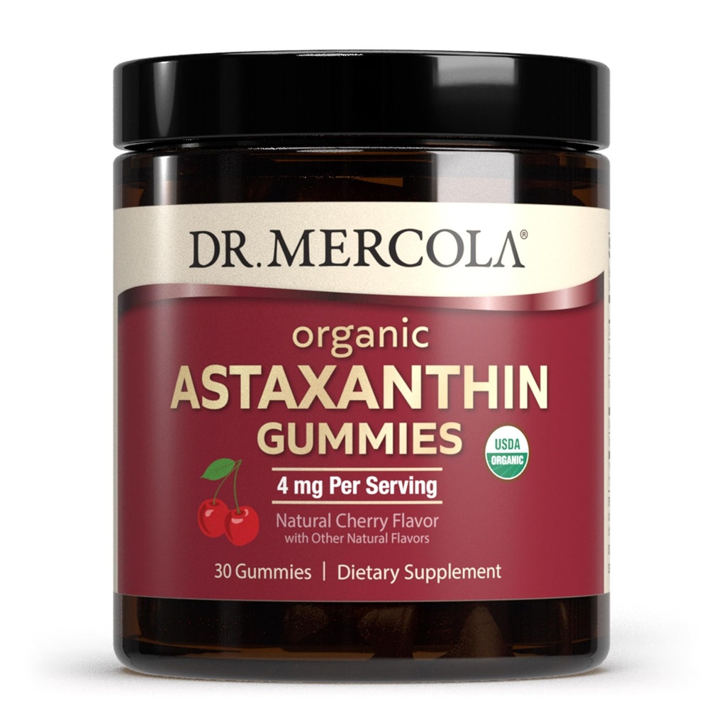 Mercola Organic Astaxanthin Gummys博士,30名服务员(30名Gummys),4毫克 每人服务员,膳食补充剂,抗氧化剂和免疫辅助剂,认证有机体,非GMO