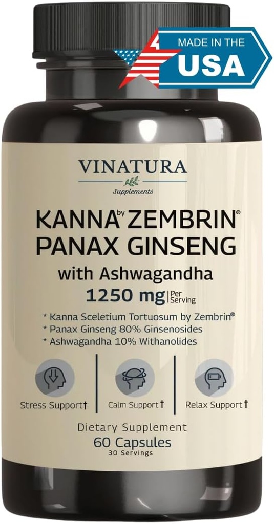 维纳图拉·坎纳·赞布林·斯塞莱提姆·托尔图奥苏姆-50mg·坎纳/服务,与阿斯瓦甘达,金森*脑健康,压力救济支助* Panax Ginseng 80% Ginsenosides Ashwagandha Capsules 10% Withanolides