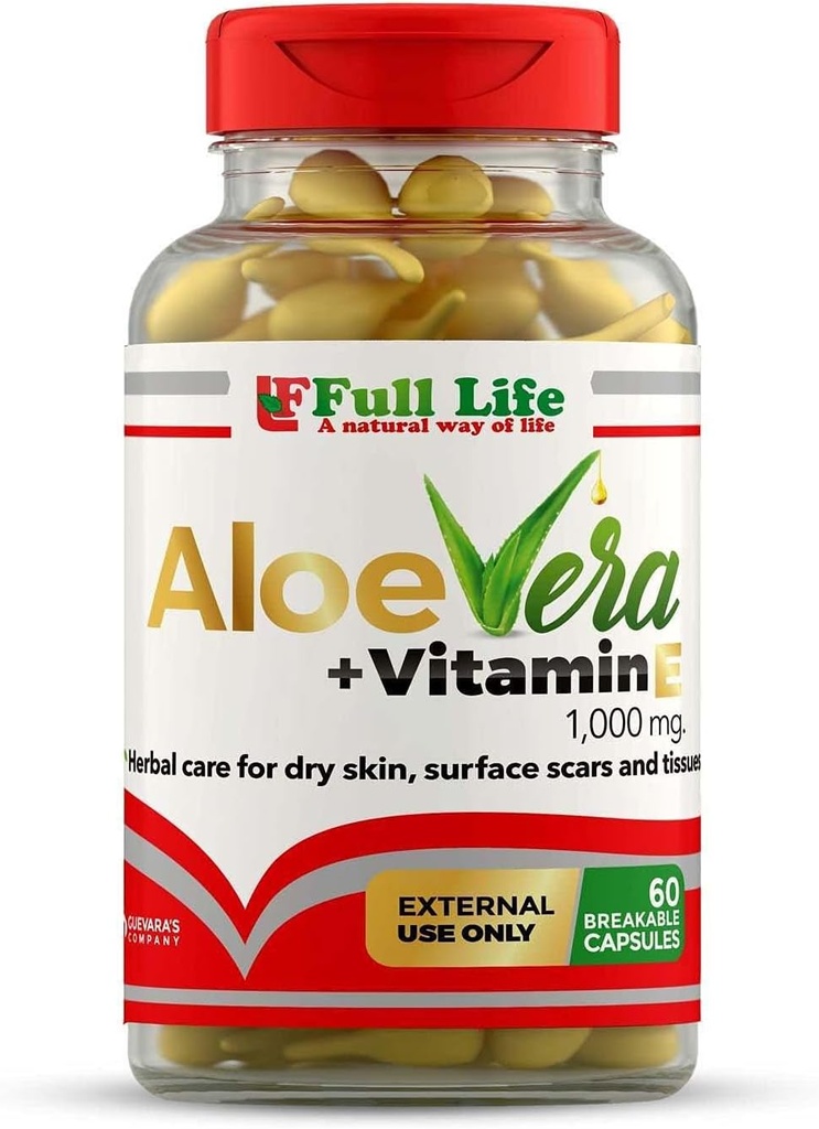 全寿Aloe Vera + 维生素E,60个可破裂的盖子 - 发作,抗衰老 - 健康的皮肤护理