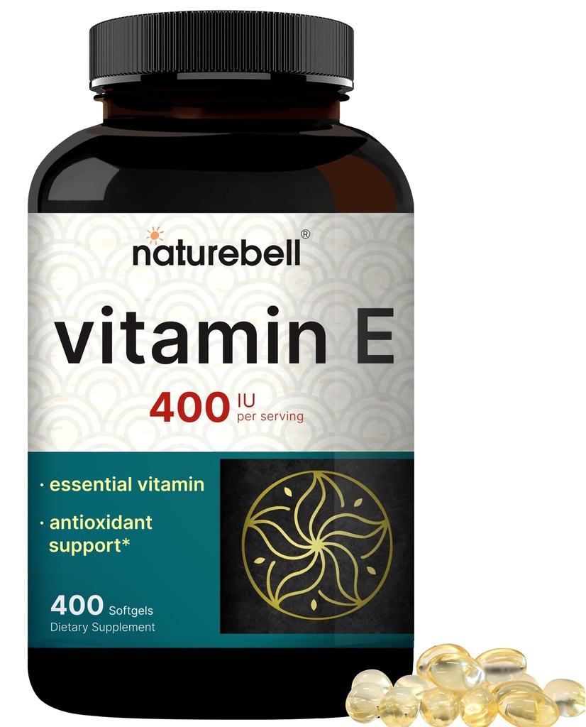 Nature Bell Vitamin E Oil Softgels, 400iu Per service, 400 Pills 基本抗氧化剂补充剂, 易吸收形式 — 支持皮肤,心脏,和免疫健康 — 非GMO
