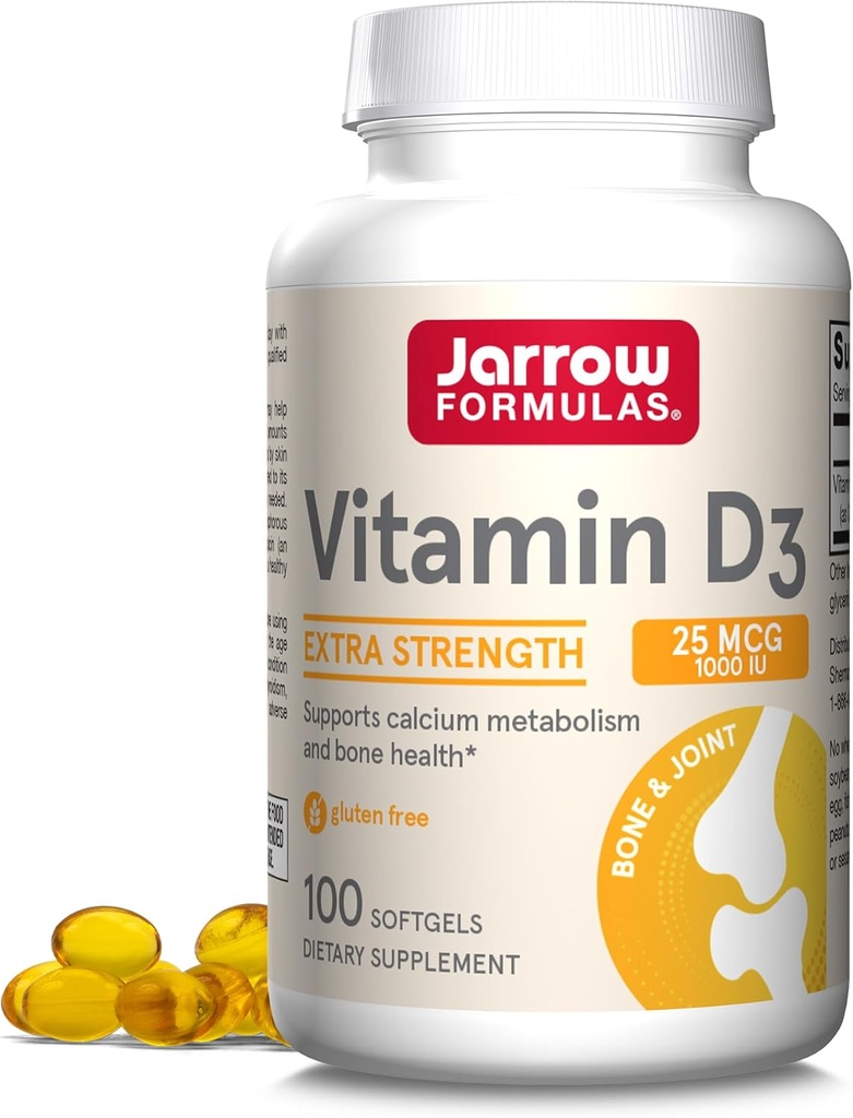 Jarrow Formats 维生素D3 25 mcg, 膳食补充, Bone 和 联合, 支持免疫健康与钙代谢, 100 Softgels, 100日供应