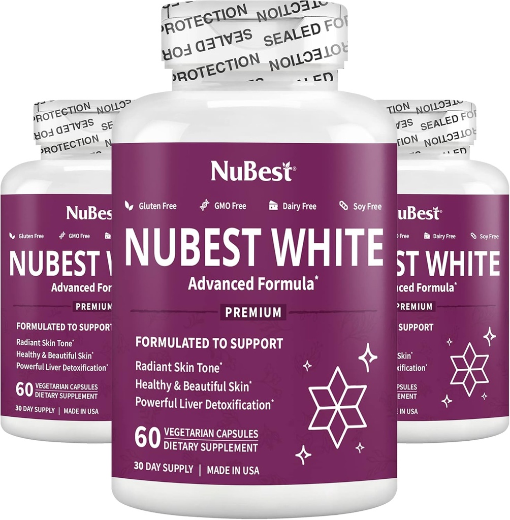 NuBest White - 支持具有Glutathione,Milk Thetle Extract,L-Cysteine,珍贵草药和维生素的美丽和拉迪安特皮肤(3包)