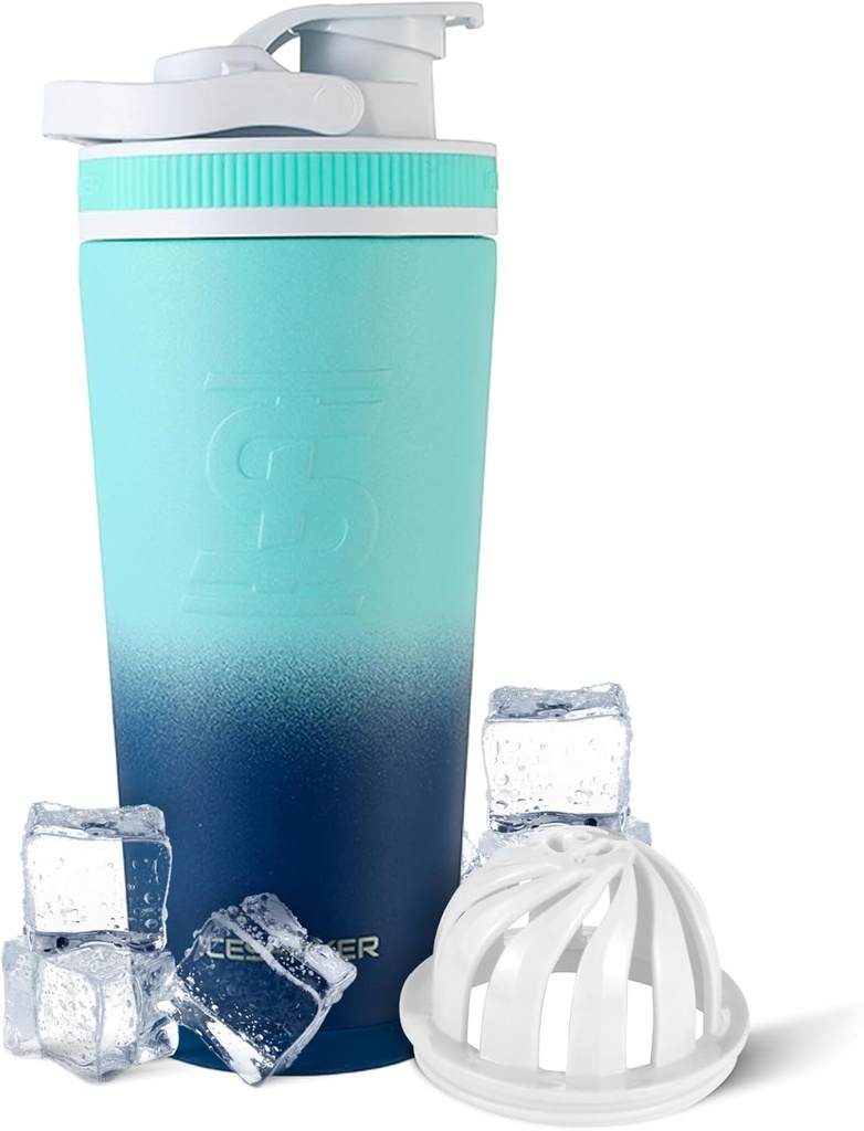 冰沙克 绝缘无锡钢沙克瓶 26oz,海军/明特 30+小时冷 与Twist-on Agitator 的绝缘杯 ^ Odor-Free 瓶 蛋白质沙克,水,滑,鸡尾酒