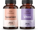 HERBAMAMA Spearmint和Vitex Kit - 1 000毫克Speammint Leaf和Vitex Chasteberry Capsules - Vegan,非GMO,无盖拉汀 - 2包