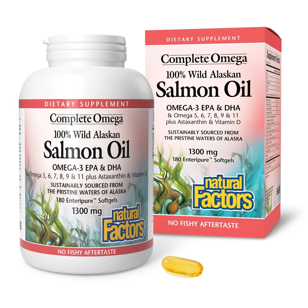 由自然因素完成 Omega, 野生阿拉斯加沙门油, 支持心脏和脑健康与Omega-3 DHA和EPA, 180软胶(180种服务)