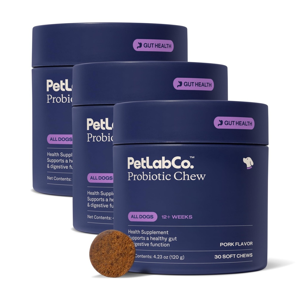 PetLab Co. 狗的抗生素,支持Gut健康,偶发性痢疾,消化性健康与季节性过敏症 - 猪肉 Flavor - 30 Soft Chews - 包装 May Vary (Value 3-Pack)