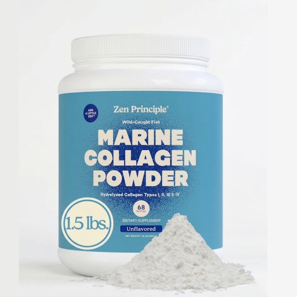 Zen Principle Marine Collagen Peptides Powder 1.5 lb. 野生捕鱼,非GMO. 支持健康皮肤,头发,关节和骨骼. 1型和3型水解蛋白. 氨基酸盐. 无味,易混.