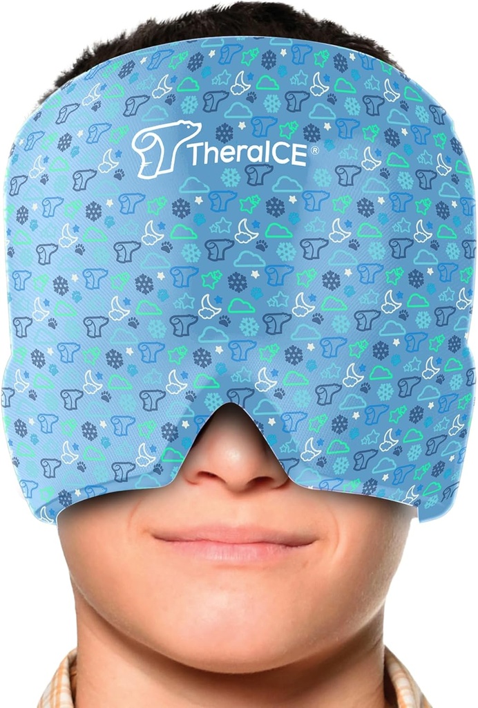 TheraICE Migraine Relief Cap Junior, Sooth Headache Boo Boo Ice Pack Mask 产品, 冷却 Gel Hat JR, 面部冷压缩头包 Bumps, Bruises 和冷却温度