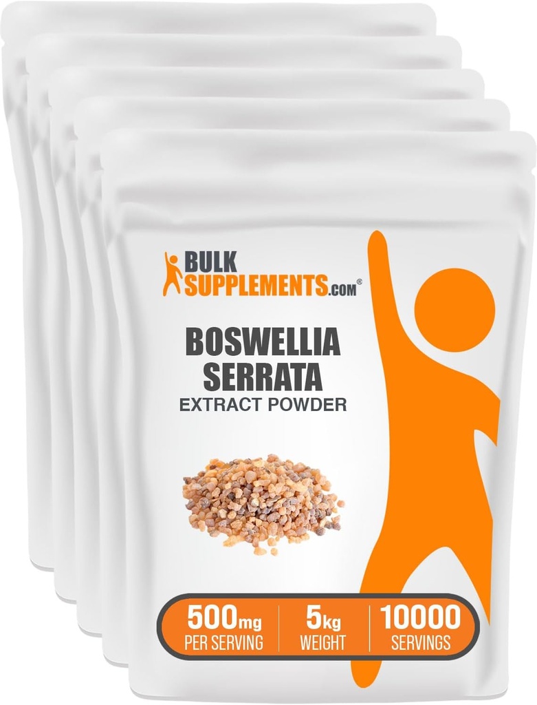 Bulk Assupports.com Boswellia Serrata 抽出粉末——来自Frankincense Resin, Boswellia Serrata 粉末——草药补充,Gluten Free,每服务500毫克,5kg(11磅)(5袋)