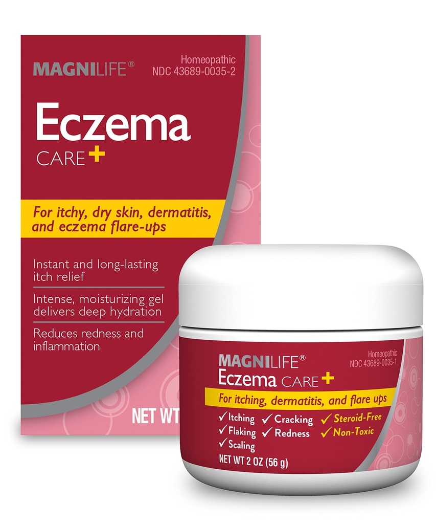 MagniLife Eczema Care+, 摩擦Gel for Itchy, 干皮肤, 皮肤末期缓解皮肤炎和Eczema Flame-ups - 天然成份 Aloe, Calendula & 茶树油 - 无固醇, Paraben-free - 2 oz