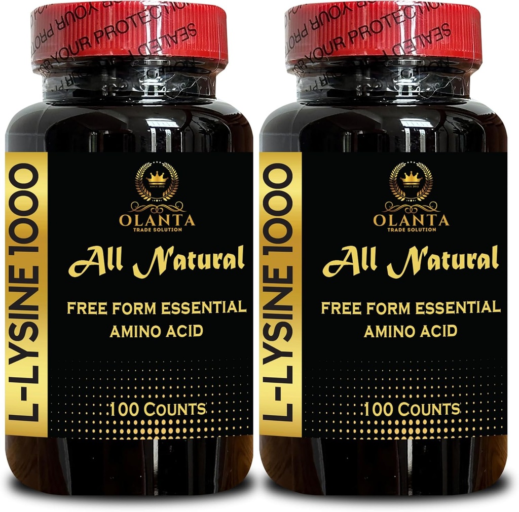 L-LYSINE 1000 mg 自由形态 氨基酸 必需 - 高强度 L-Lysine 补充 视觉支持 口腔护理 L-Lysine HCI 自由形态 氨基酸 增强吸收 - 2瓶200 计数