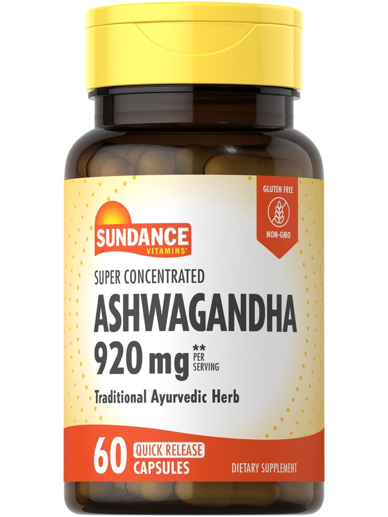 Sundance Ashwagandha 920mg + + 60 Capsules + 超级集中 + 传统 Ayurvedic herb → 非 GMO, Gluten 免费补充