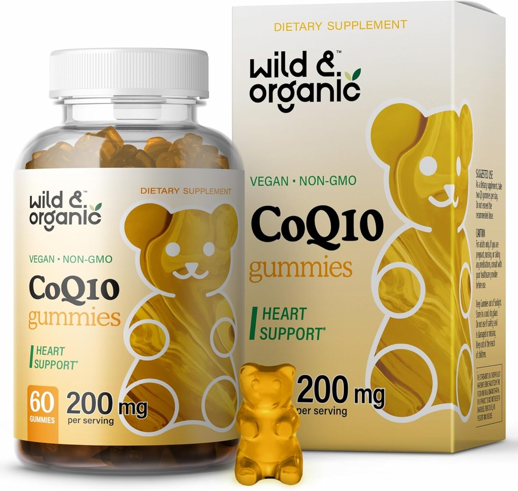 野生和有机CoQ10 胶体 - Vegan CoQ10 200mg 抗氧化剂补充剂 Ubiquinone - 天然能源和聚焦胶体 配合Coenzyme Q10-60 非GMO Pectin Chewables