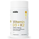Mida Health D3 K2 Vitamin 5000 IU,配以MK-7 骨,心,和免疫支持的自然补充 | 成人 Vegan Capsules | 60服务