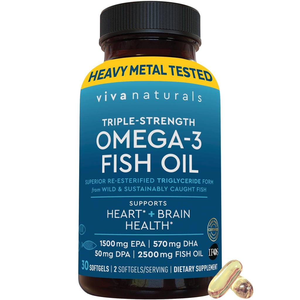 自然万岁Omega-3 鱼油,三重强度,2500 mg,30 Softgel – 重新消毒Omega 3 脂肪酸包括EPA,DHA,DEA - Pascatarian-Friendly