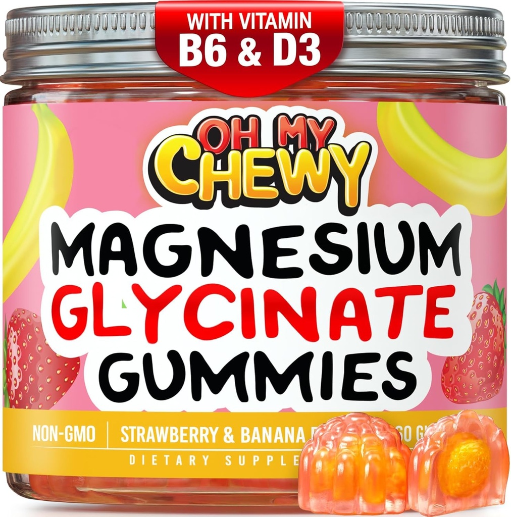 Center-Filled Magnesium Glycinate Gummys 400MG - 儿童、青少年和成年人的高吸收率 - 睡眠、冷静和肌肉放松补充B6 & D3 - Gluten Free & Vegan Friendly - 120 计数