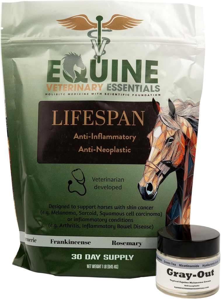 Lifespan & Gray-Out Equine Care Bundle 草药抗炎口服补充剂 + Melanoma Cream 联合,马的流动性和皮肤健康支持 → 健康包