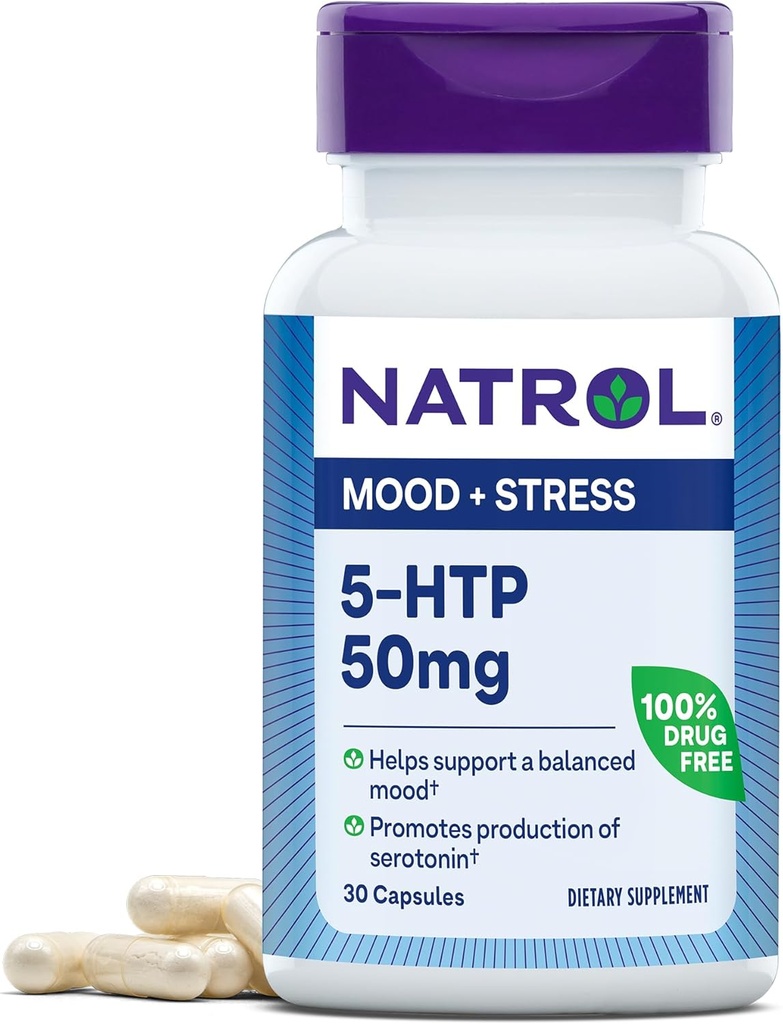 Natrol Mood & pression 5-HTP 50mg, 饮食补充帮助支持平衡的Mood, 30 Capsules, 7-30日供应