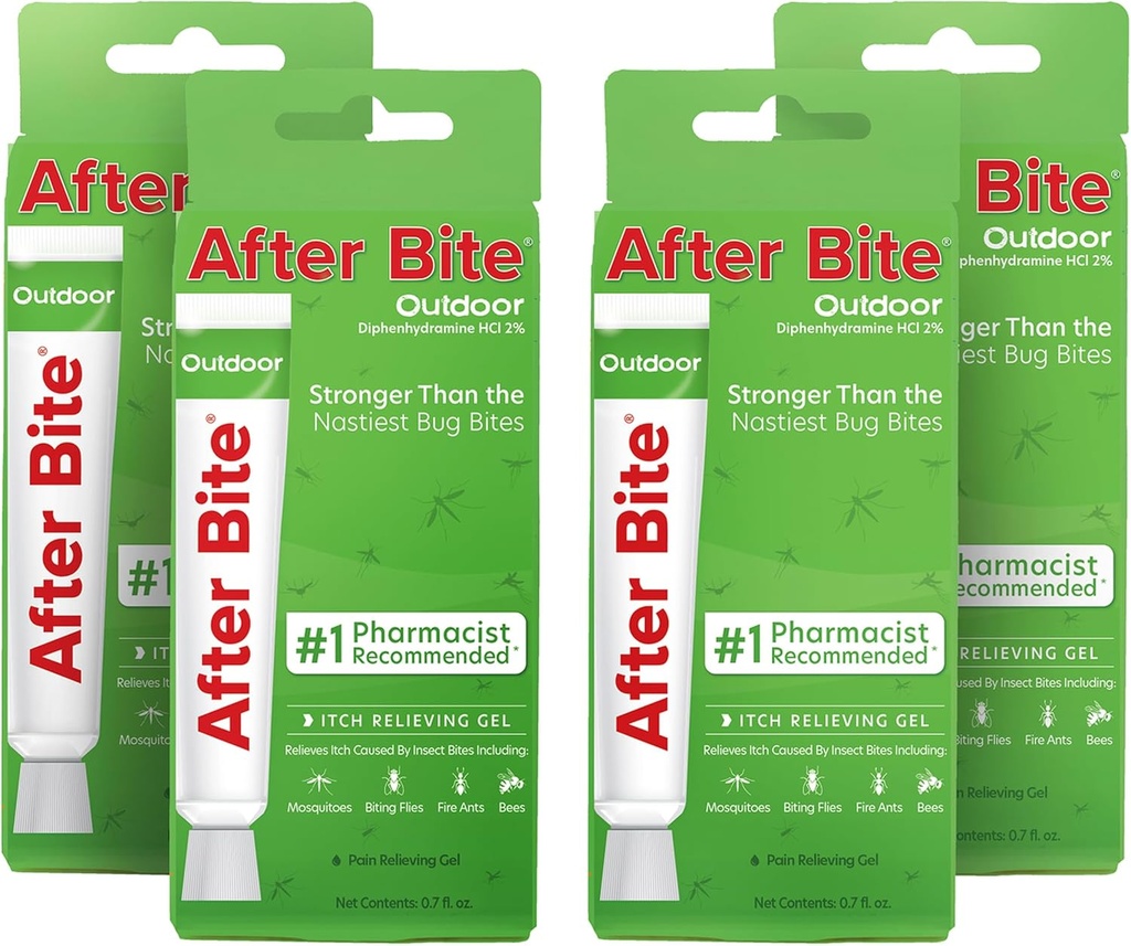 Bite Outdoor公式 - 二酚胺HCl减轻痒 - Mosquito & Fire Ant Bites, Bees & More - Portable Gel公式 - 0.7 oz (4 Pack)