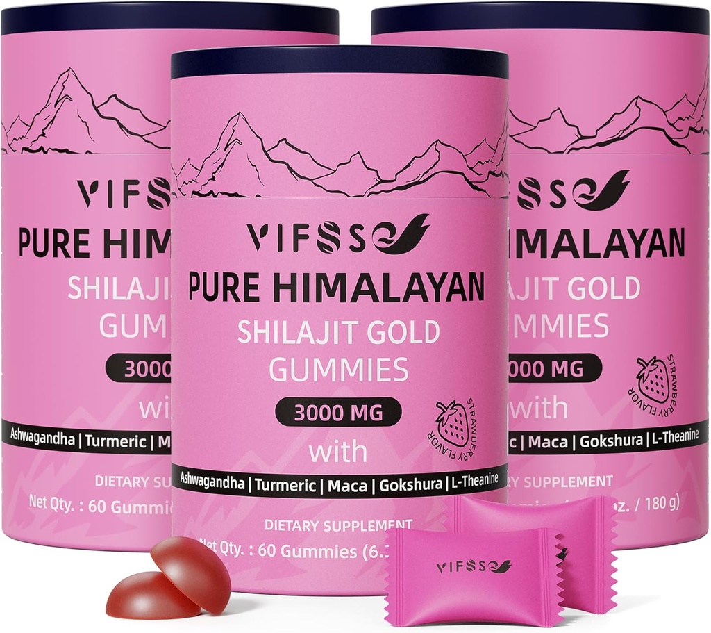 Shilajit Gummys,3000 Mg Shilajit Pure Himalayan Organical with Ashwagandha, Turmeric Sugar-Free Gummys for Menage, Shilajit补编,非GMO Nature Shilajit for Energy,180 Gummys