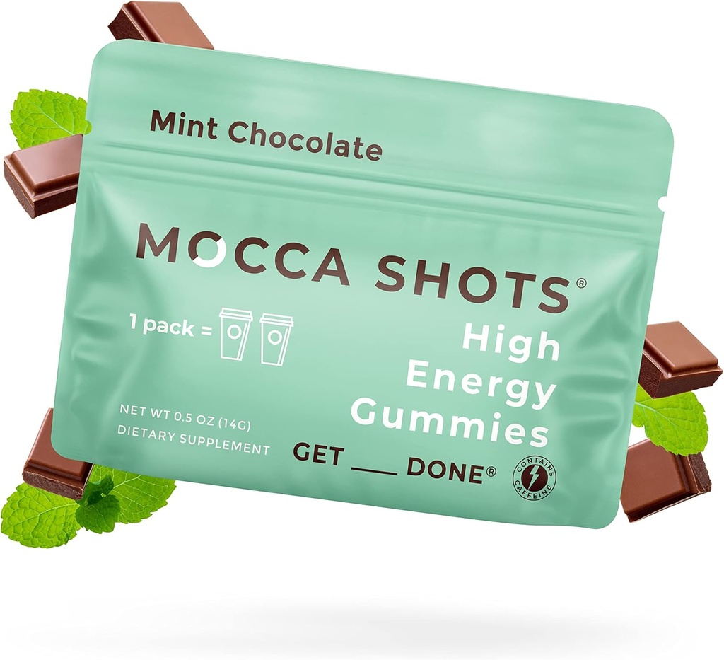 SGC 最高浓度 100 mg 咖啡因/ Gummy, 2 Gummis / Pack, 12 Pack Mocca Shots 薄荷巧克力 植物型新热带即时能源,配有 Ginkgo biloba, Theobromine.