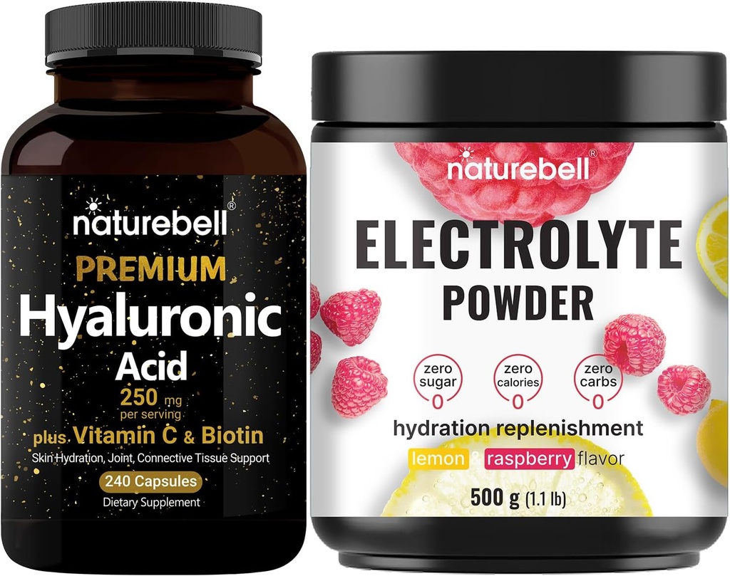 Nature Bell Hyaluronic Acid Capsules 配有生物素+维生素C和电解液 水解粉包 | 完全美容护理综合体 | 真正的椰子水电解剂