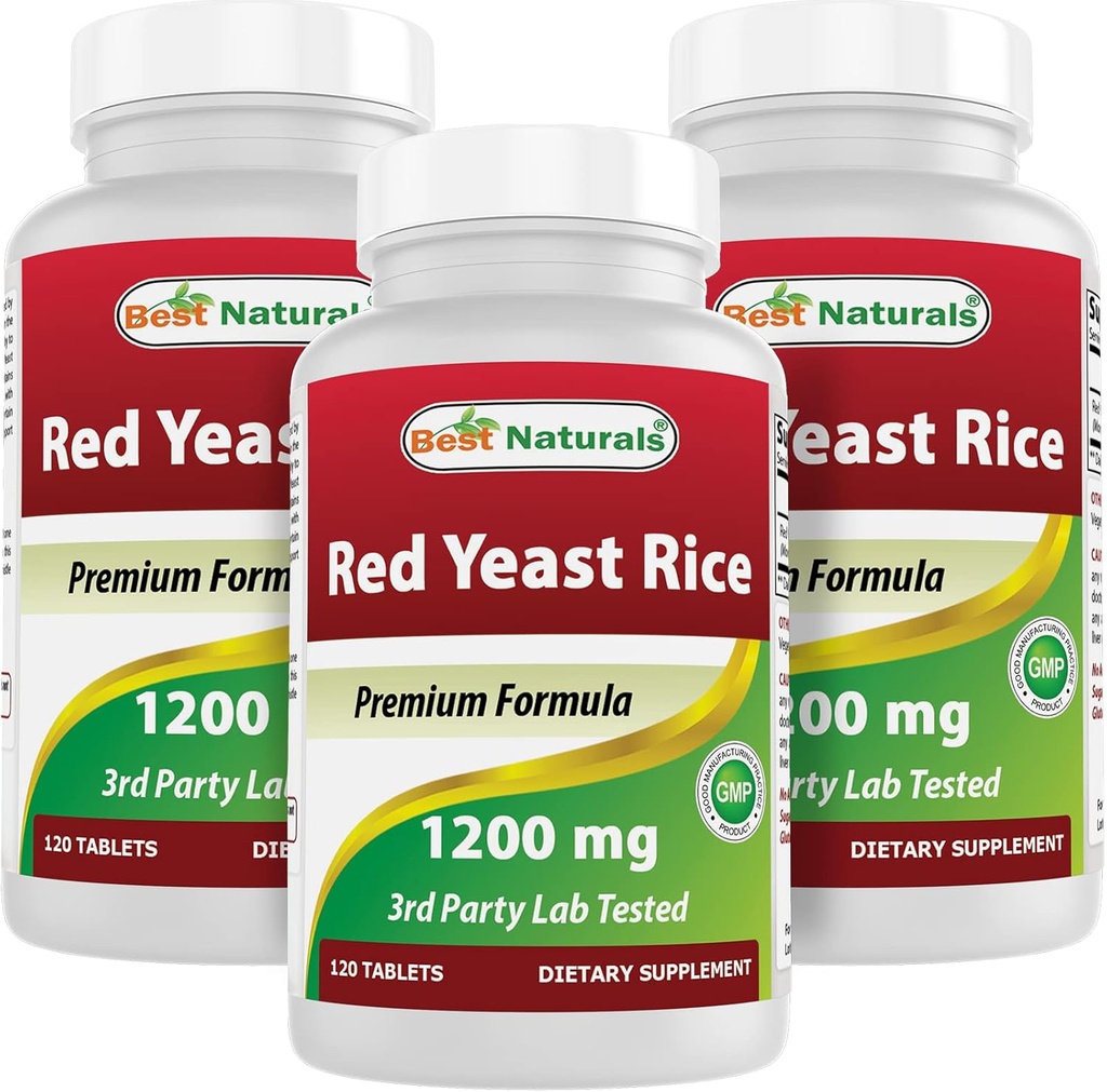 Best Naturals Red Yeast Rice 1200 mg(非GMO) 120 平板电脑(120个计数(3包))