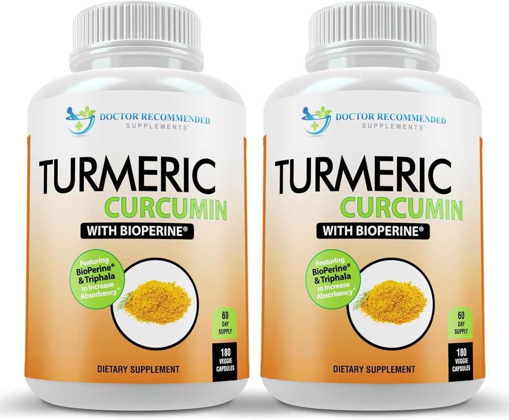 Turmeric Crucumin 补充剂 - 2250 mg/d - 蔬菜帽 - 95% Crucuminoids with Black Pepper 提取剂 (Bioperine) - 750 mg Capsules - 100% Organic - Most Powerful Turmeric (Pack of 2)