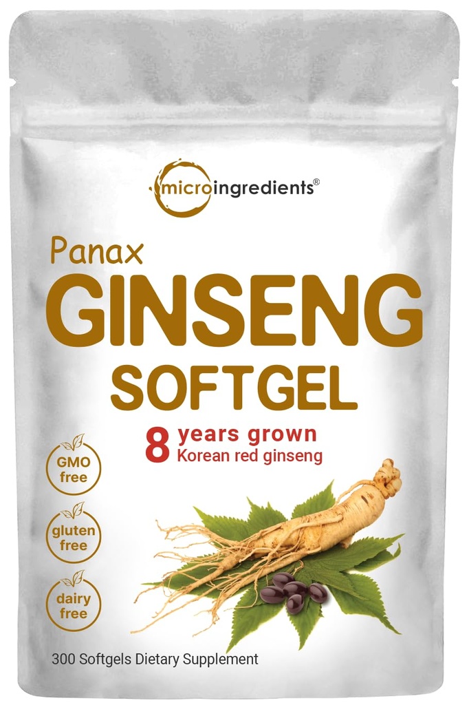 微粒成份 红Panax Ginseng 补充 6 000 mg Per Service, 300 Softgels 高潜力 韩国 Ginseng 根提取 活性 Ginsenosides 支持能源与免疫健康 非GMO