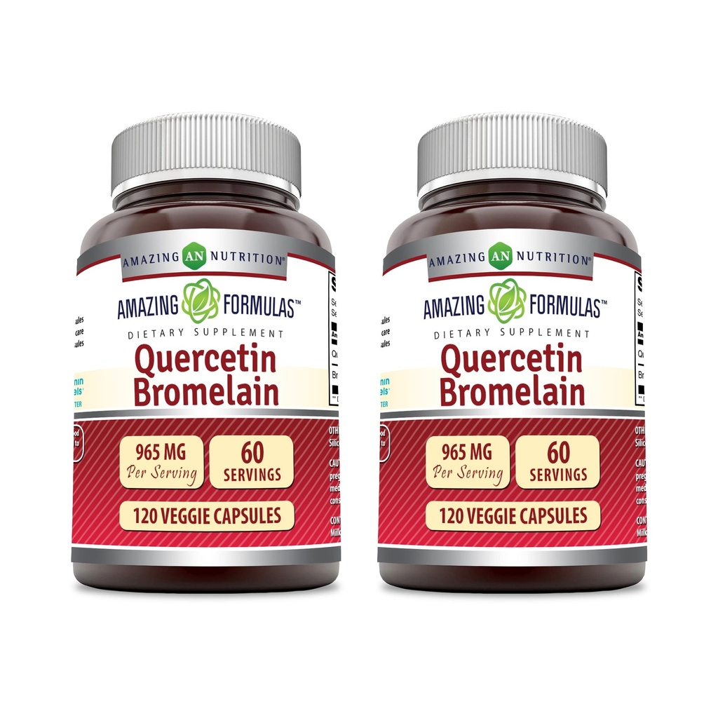 奇异公式 Quercetin 800mg 与 Bromelain 165mg, 120 Veggie Capsules 补编 (Pack of 2) - 非 GMO - Gluten Free - 支持整体健康与健康