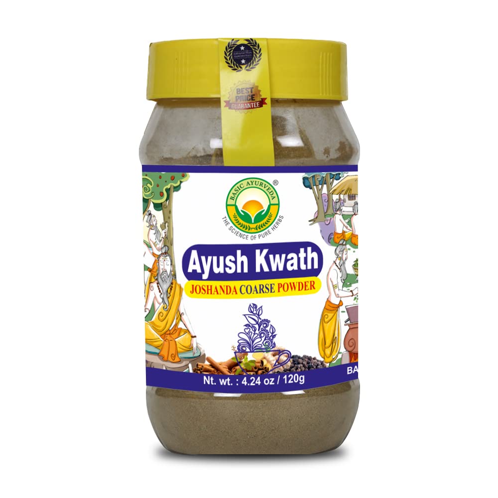 BASIC AYURVEDA Kwath Kadha 粉末 4.23 Oz(120g) 肉桂姜和圣巴西尔的香料混合剂 草药茶和热饮混合剂有机Ayurvedic 粉末 QQ 喉部支持
