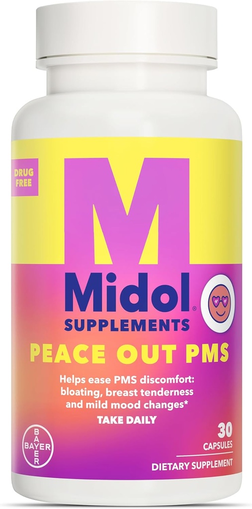 MIDOL 补充 和平出PMS,PMS 支持补编,与 Chasteberry 一起制定,帮助减少乳房招标和Mild Mood 改变,还配有 Ginger Powder & Valerian 摘录, 30 Counter