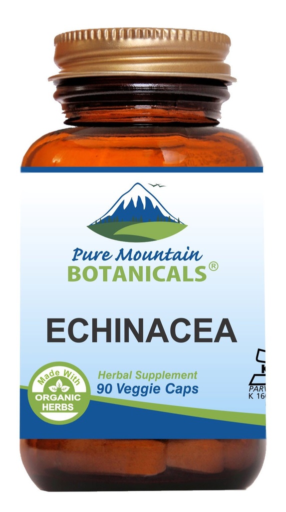 纯山植物学 Echinacea Capsules 补编 - 带有420mg有机 Echinacea根的Kosher Vegan Caps